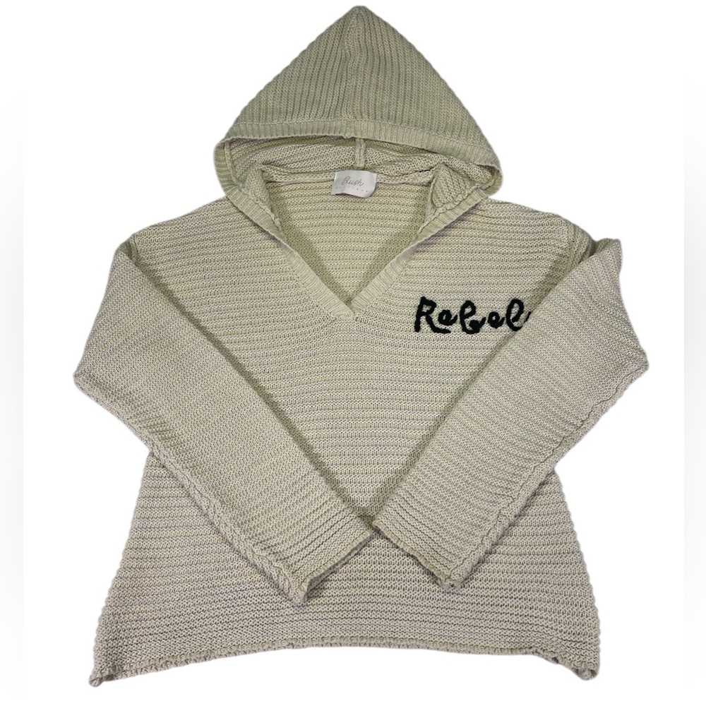 V-neck ribbed crocheted knit long sleeve sweater hoodie embroidered stitch Rebel